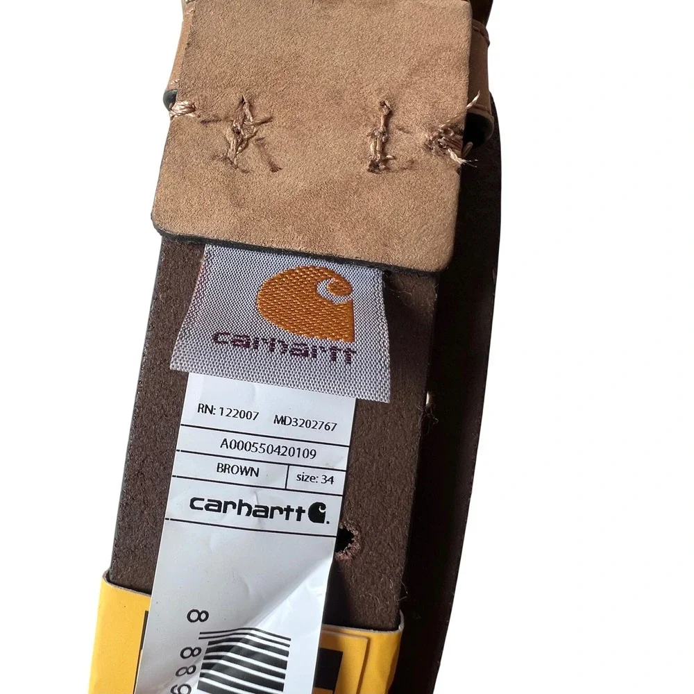 Carhartt Mens Brown Saddle Leather Double-Prong Perforated Belt Size 34 NEW